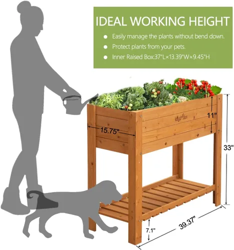 Vista 3 de Jardinera elevada de madera para jardín, macetas elevadas de madera para exteriores, camas elevadas con patas para hierbas de flores vegetales
