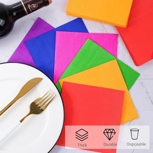 Vista 4 de Resinta 120 servilletas de cóctel de neón, servilletas de papel de 2 capas para recuerdos de fiesta, 6