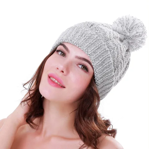 Vista 6 de Gorro de invierno para mujer con forro polar cálido, tejido grueso, para esquiar