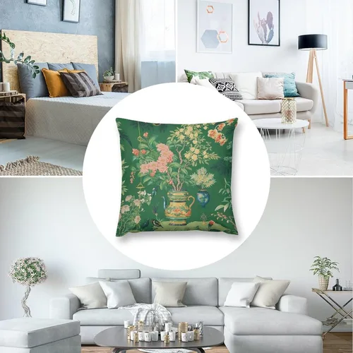 Vista 6 de Funda de almohada tradicional de jarrón Ming verde chinoiserie, funda de cojín asiática de 18 x 18 pulgadas, funda de almohada decorativa de jarrón
