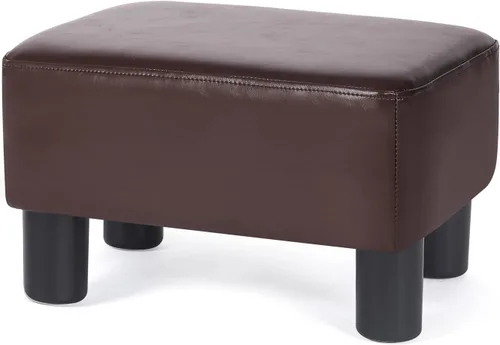 Vista 9 de Asense Taburete otomano de piel sintética, asiento acolchado rectangular pequeño con patas antideslizantes (marrón)