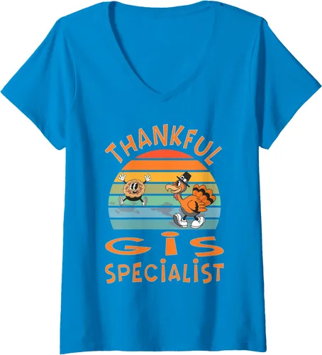 Vista 9 de Womens GIS Specialist Job Funny Thanksgiving V-Neck T-Shirt