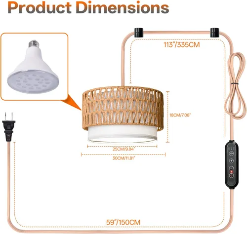 Vista 9 de Luz colgante de cultivo para plantas de interior, luz regulable