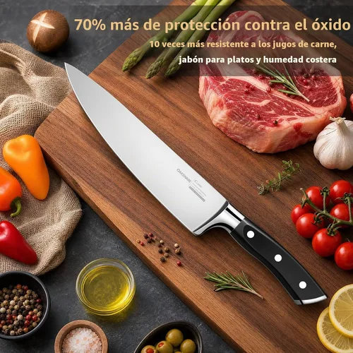 Vista 3 de OAKSWARE Cuchillo de chef de 8 pulgadas, cuchillo alemán de acero