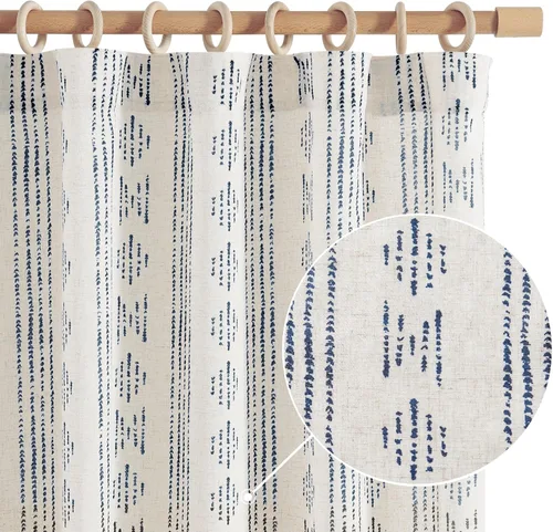 Vista 11 de jinchan Cortinas bohemias a rayas para sala de estar, cortinas de lino estilo granja de 63 pulgadas de largo, 2 paneles para dormitorio, mudcloth