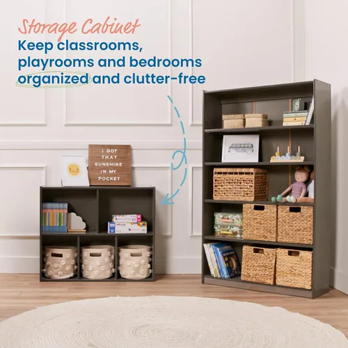Vista 4 de ECR4Kids Streamline - Armario de almacenamiento de 5 compartimentos, 30 pulgadas, muebles de aula, gris lavado Durable birch, GREENGUARD Gold