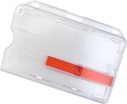 Vista 4 de Portatarjetas horizontales de plástico duro resistente con extractor rojo pestaña deslizante - Funda protectora transparente de fácil acceso