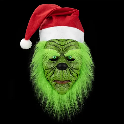 Vista 8 de Halford Green Monster Mask Christmas Cute Costumes Mask Latex Role Play Mask Xmas Funny Full Face Mask for Party Props