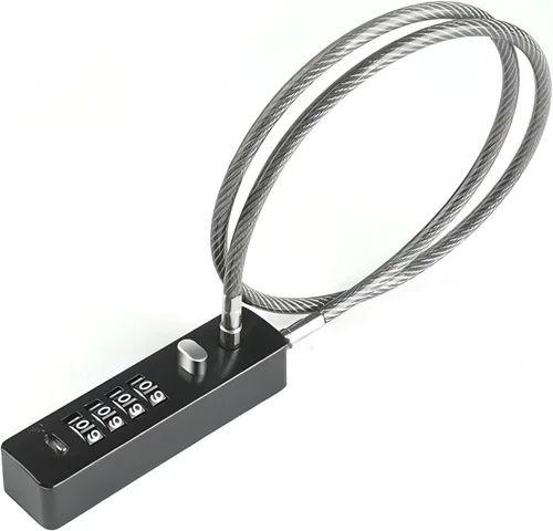 Vista 8 de Cerradura de combinación de cables intercambiables 3, 904EC-Negro 4-Digit Resettable Code Security for Travel, Outdoor Fence Gate, Ski, Scooter
