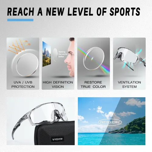 Vista 3 de Gafas de ciclismo fotocromáticas para hombres y mujeres, UV400 gafas de sol deportivas para MTB, equitación, correr, pesca, béisbol