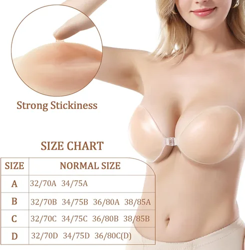 Vista 3 de FULNEW Sujetador adhesivo de silicona invisible Push Up para vestido sin espalda con cubiertas reutilizables para pezones