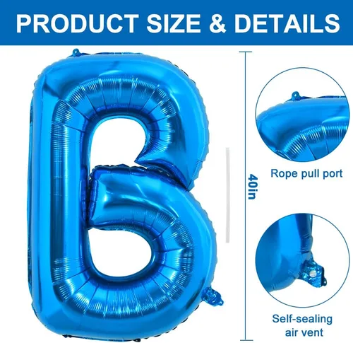 Vista 2 de Globos TONIFUL de 40 pulgadas, grandes, azules, con letras B gigantes, globos de alfabeto de papel de aluminio, mylar, grandes globos