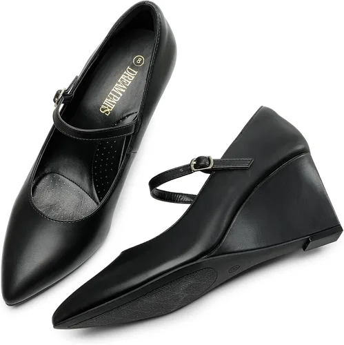 Vista 3 de DREAM PAIRS Zapatos de tacón alto Mary Jane con punta cerrada para mujer, zapatos de tacón alto para trabajo, con punta puntiaguda, boda, novia