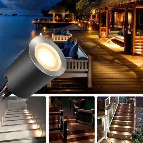 Vista 3 de SMY Lighting Paquete de 10 kits de luces LED empotrables para terraza con carcasa protectora, 32 mm, luz blanca cálida, IP67 impermeable, 12 V