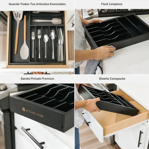 Vista 3 de KitchenEdge Organizador Premium de Cubiertos, Vajilla y Utensilios para Cajones de Cocina, Grado Comercial Apto para Alimentos, Expandible de 10.5 a