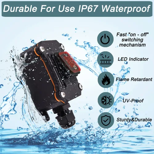 Vista 3 de Interruptor de línea de 12V IP67 impermeable, interruptor de palanca de encendido/apagado de 20A para exteriores, CC 12V-24V con botón basculante