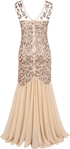 Vista 4 de PrettyGuide - Vestido largo de noche para mujer estilo Gatsby de la década de 1920 con lentejuelas color negro
