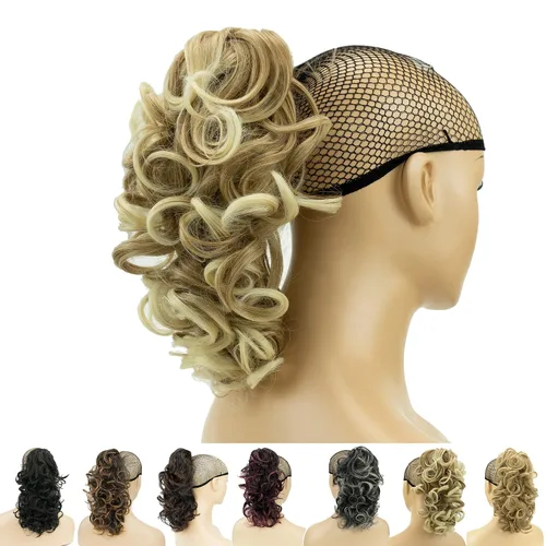 Vista 9 de IMISSU Extensiones de cabello rizado desordenado, cola de caballo con clip de cola de caballo (rubio playa)