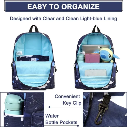 Vista 3 de VASCHY - Mochila ligera resistente al agua, mochila casual para hombres y niños, tiburón