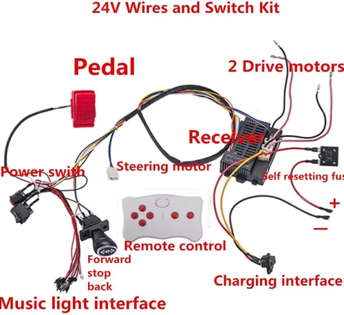 Vista 2 de Kit de cables y interruptores modificados para niños de 24 voltios, con control remoto, 24 V, hecho a sí mismo, accesorios de coche eléctrico