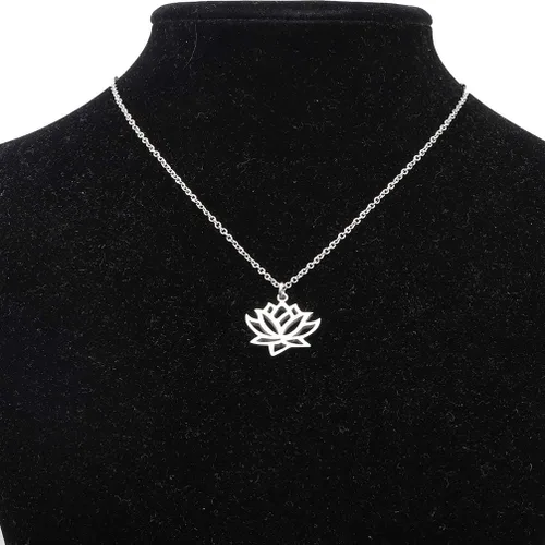 Vista 5 de Collar con colgante de flor de loto de acero inoxidable, joyería de yoga, regalo inspirador para ella, Acero inoxidable