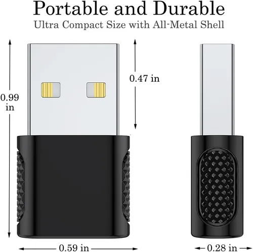 Vista 2 de Adaptador USB-C hembra a USB-A macho (paquete de 2), carga rápida de 18 W, transferencia de datos de 480 Mbps, soporte de audio y CarPlay