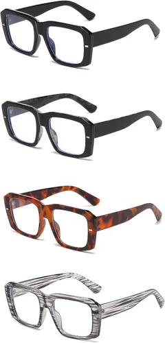 Vista 7 de LJCZKA Gafas rectangulares con bloqueo de luz azul para mujeres y hombres, de gran tamaño, marco grueso, anteojos cuadrados para computadora