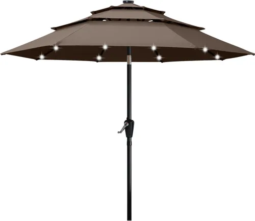 Vista 43 de ABCCANOPY Sombrilla solar de patio de 3 niveles de 11 pies, 32 luces LED Beige