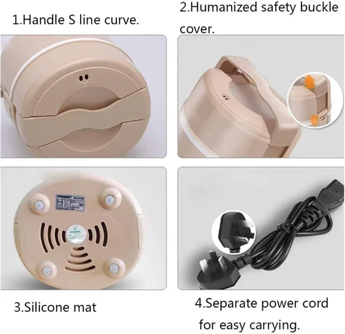 Vista 5 de Fiambrera eléctrica - Calentador de alimentos portátil 110V 300W, calentador de alimentos portátil de acero inoxidable extraíble 2.2L