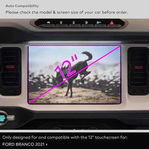 Vista 2 de Protector de pantalla de vidrio templado prémium para Ford Bronco 2021 2022 2023 2024 2025 Accesorios de infoentretenimiento para pantalla táctil