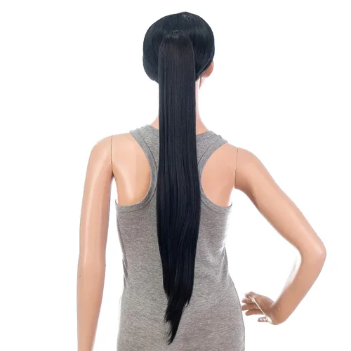Vista 2 de Extensiones de pelo sintético SWACC con clip de pinza de 28 pulgadas de largo, lacio, para mujer