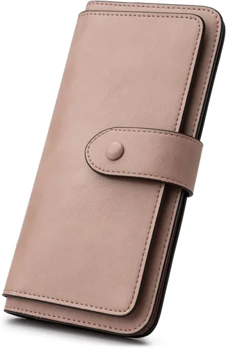 Vista 9 de Cartera de cuero con bloqueo RFID para mujeres, diseño delgado de triple pliegue con 14 ranuras para tarjetas y bolsillo con cremallera, Negro