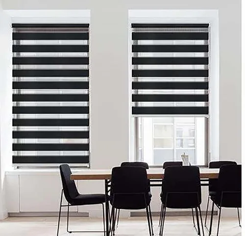 Vista 3 de Persianas de cebra inalámbricas para ventanas, control de luz de privacidad, tamaño personalizado, rodillo de doble capa para el hogar y la oficina
