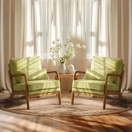 Vista 16 de VINGLI Silla de Acento de Pana Premium Mejorada, Silla con Reposabrazos Tapizada, Cómoda Silla de Lectura de Madera Maciza con Almohada Lumbar
