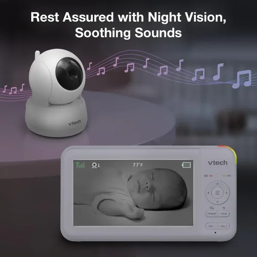 Vista 7 de VTech Monitor de video para bebés con pantalla LCD de 5 pulgadas, hasta 17 horas de video y 31 horas de duración de batería de audio, visión