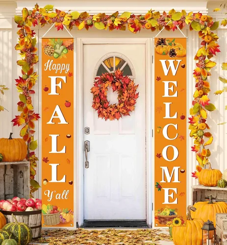 Vista 6 de Decoración de otoño para el hogar, feliz otoño, cartel colgante de bienvenida para porche, cosecha de otoño, decoraciones de Acción de Gracias