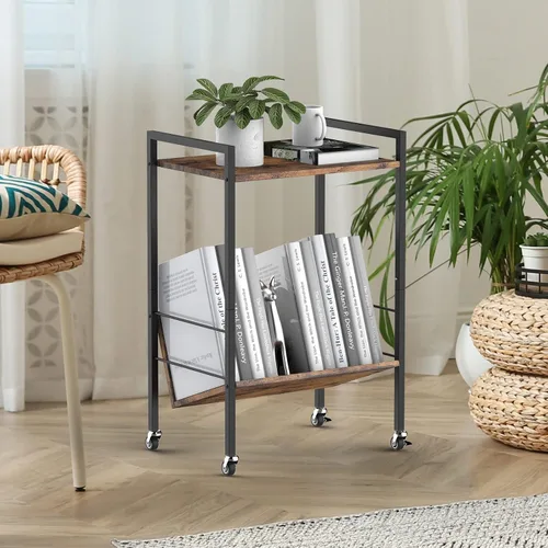 Vista 6 de YBING Soporte para tocadiscos de 2 niveles con estante de almacenamiento para álbumes, soporte para tocadiscos con marco de metal y ruedas