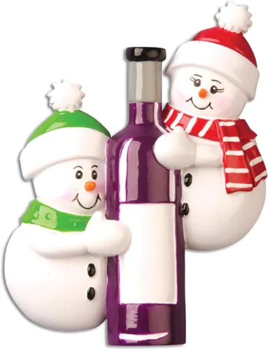 Vista 4 de Adorno personalizado en 3D de nuestra primera Navidad 2025 Adornos personalizados de muñeco de nieve para parejas, amantes del vino, adorno