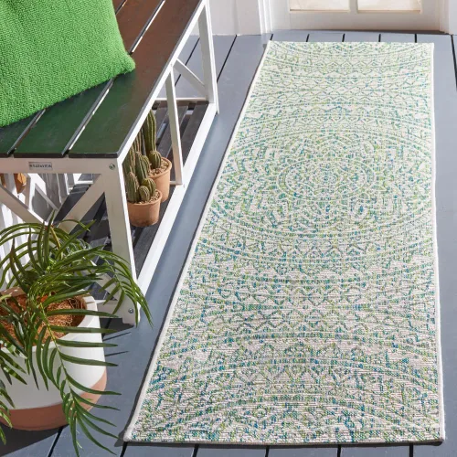 Vista 11 de SAFAVIEH Alfombra lavable al aire libre Courtyard Collection - 2'3" x 5', marfil y verde, no desprende pelusa y fácil limpieza, ideal para patio