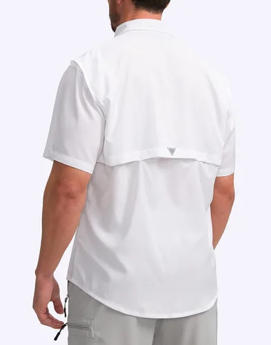 Vista 3 de Pudolla Camisas de pesca para hombre, camisas de trabajo de viaje de manga corta, camisas de verano con botones para hombres UPF50+ con bolsillos