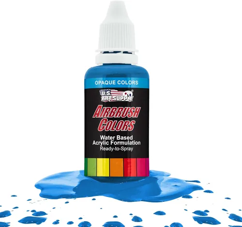 Vista 23 de U.S. Art Supply Pintura acrílica opaca para aerógrafo color azul aguamarina, botella de 1 onza, colores a base de agua no tóxicos de grado
