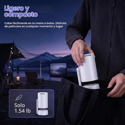Vista 4 de Mini proyector portátil con WiFi y Bluetooth compatible con Netflix Blanco