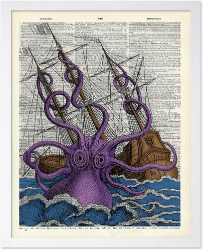 Vista 28 de Poster Master Póster de pulpo para parejas, póster de diccionario, arte Kraken, regalo romántico para él, ella, amantes, decoración náutica