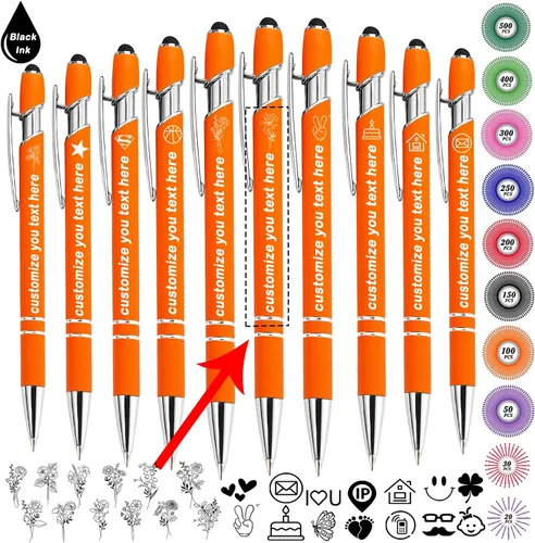 Vista 10 de Bolígrafos personalizados personalizados con nombre de flor de nacimiento a granel, bolígrafo grabado personalizado con lápiz capacitivo, logotipo