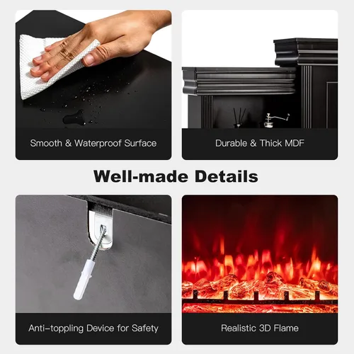 Vista 7 de Tangkula Soporte de TV con chimenea de 70 pulgadas, 750 W/1500 W, calentador eléctrico con control remoto, temporizador de 1-8 horas, 5 brillo