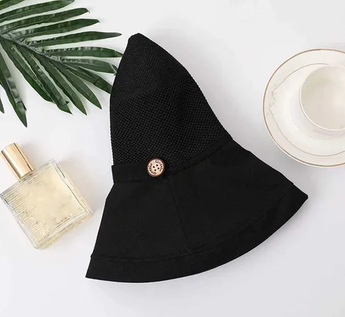 Vista 7 de Sombreros de malla de verano para mujeres con protección UV de ala ancha plegables para playa tipo bucket Negro