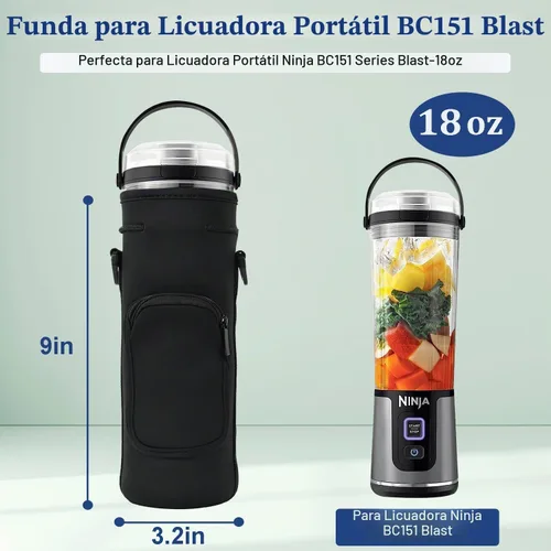 Vista 2 de Funda de almacenamiento para licuadora portátil Ninja Blast con correa para el hombro y bolsillo para accesorios Compatible con Ninja Negro