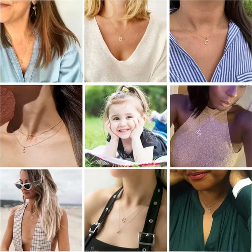 Vista 2 de Tarsus Collar con dije de inicial con zirconias cúbicas para mujeres y niñas.