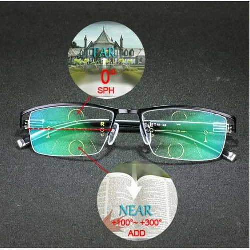 Vista 3 de Gafas de lectura con marco de metal de enfoque múltiple fotocromático progresivo para hombre de moda