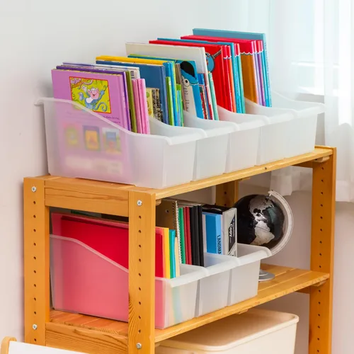 Vista 4 de IRIS Contenedor de plástico para libros de Estados Unidos, paquete de 8, caja de contenedor de conexión vertical para oficina, dormitorio, estudio